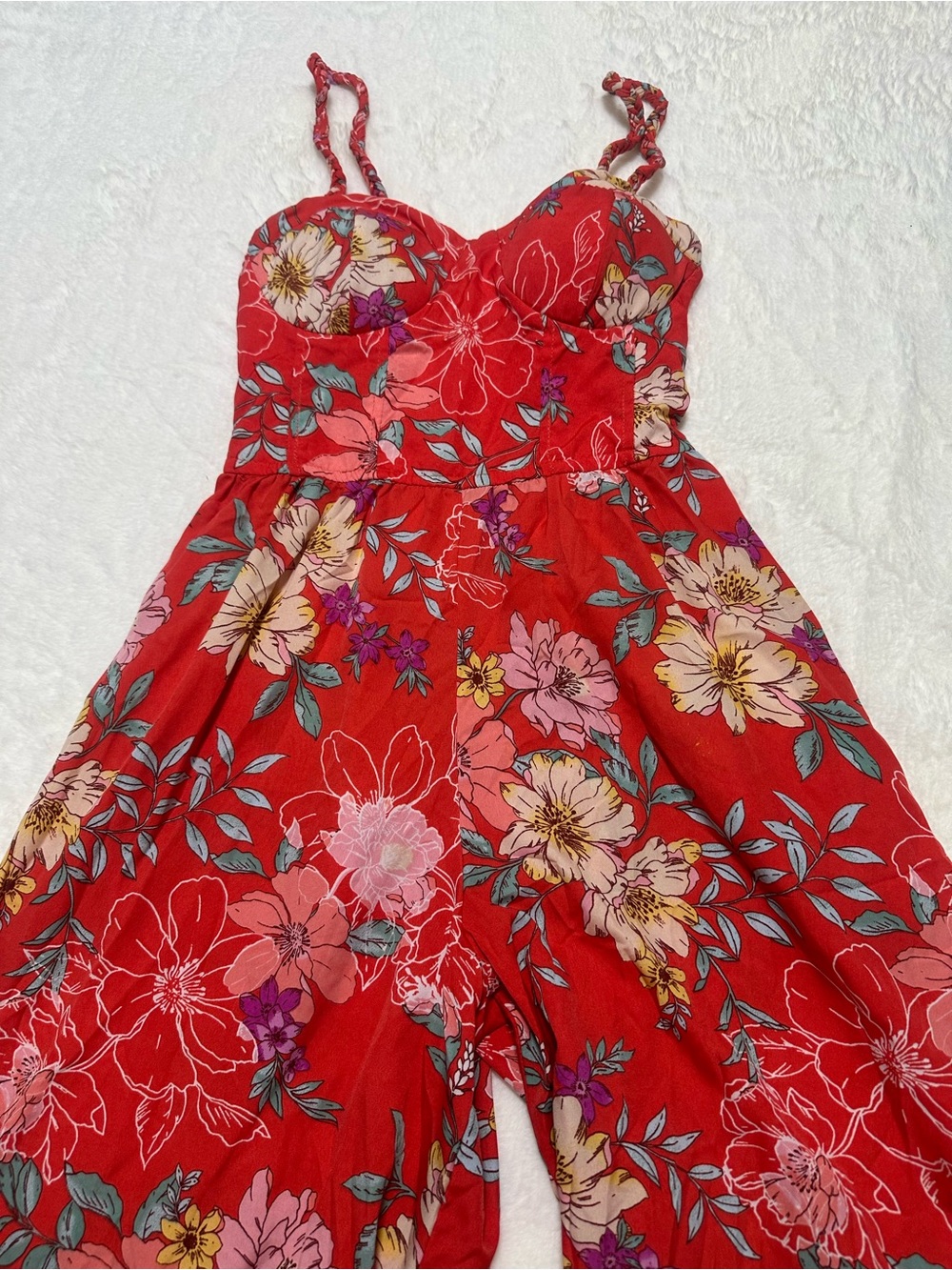 Red Floral Strap Jumpsuit